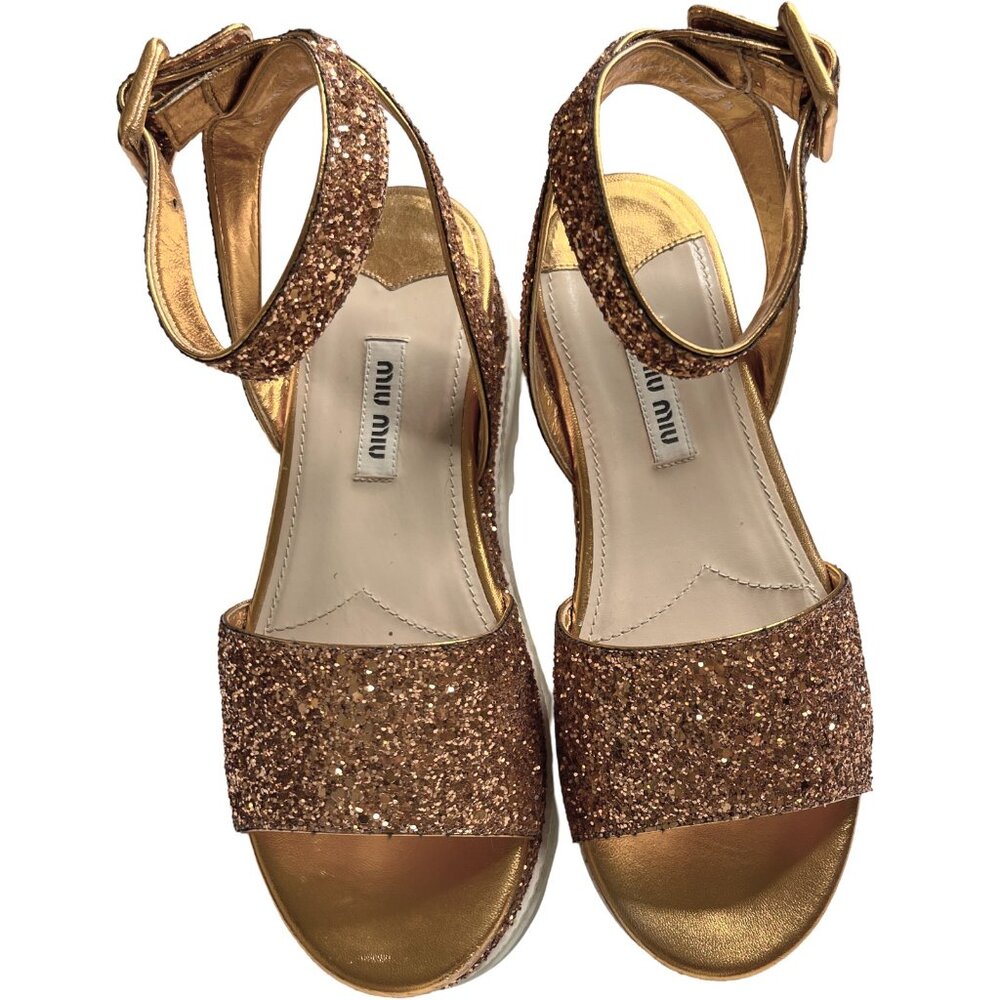 Miu Miu Glitter Platform Sandals - Size 35.5, Like New